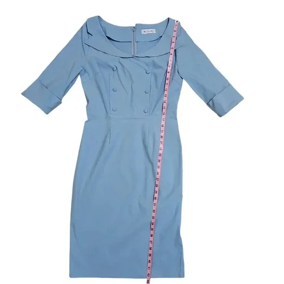 MUXXN Women’s XL Blue Retro Cocktail Dress Double Breasted 60s Vintage Style - Picture 7 of 7